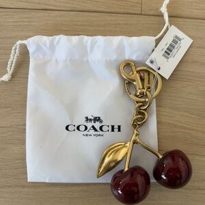 Coach Red Cherry Keychain with Gold Details